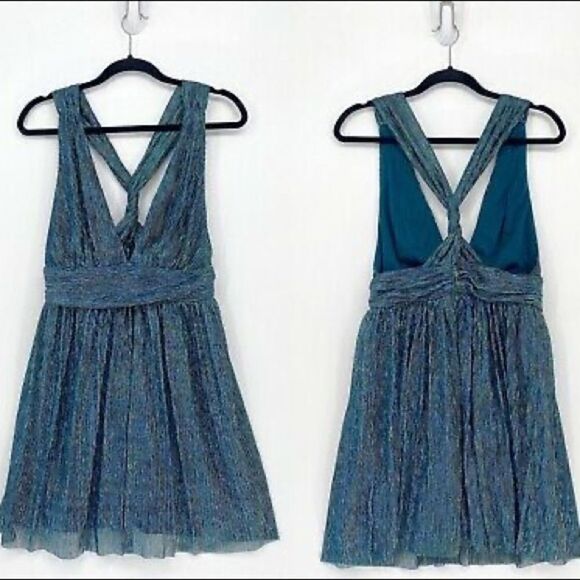✨ Lulus Ailey Twist Plunge Metallic Skater Dress ✨ - Picture 8 of 16